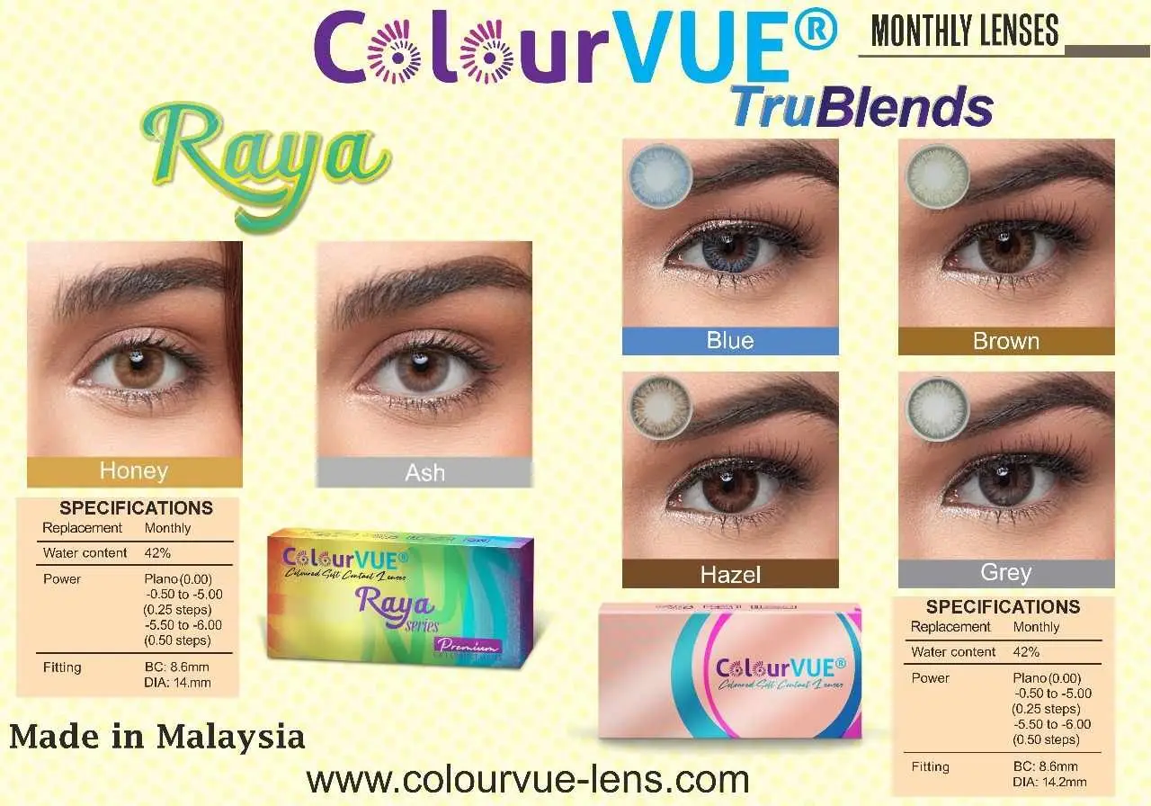 ColourVue trublends and raya series color chart by optic pharm and maxvue vision